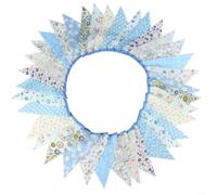 Banderines de algodón de 10 m con patrón de flores, banderines triangulares para cumpleaños, festivales, fiestas de té, decoración del hogar, material suave impermeable (azul)