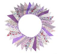 Banderines de algodón de 33 pies con estampado floral, 36 banderas triangulares para boda, cumpleaños, baby shower, fiesta, para decoración, reutilizable, guirnalda de tela larga (morado)