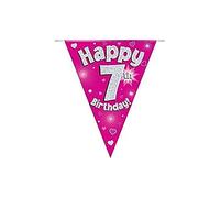 Banderines de fiesta feliz 7 cumpleaños rosa holográfico 11 banderas 3,9 m