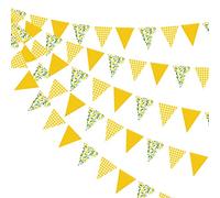 Banderines de limón de 44 pies, decoraciones de fiesta, banderas triangulares de papel floral a cuadros amarillos blancos para temática de limón, cumpleaños, boda, habitación de los niños, guardería