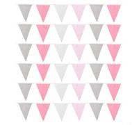 Banderines de tela coloridos de 10 m, 36 banderas para mejorar bodas y celebraciones de cumpleaños (rosa, gris y blanco)