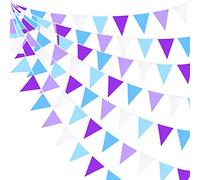 Banderines de tela de 10 m,32.8 pies, color morado, azul, blanco, decoración de fiesta, guirnalda de triángulo de algodón, guirnalda reutilizable para graduación, cumpleaños, bodas, fiestas