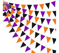Banderines de tela de 10 m, color morado, negro, naranja, decoración de fiesta, guirnalda de triángulo de algodón reutilizable para graduación, cumpleaños, Halloween, festivales de boda, fiestas