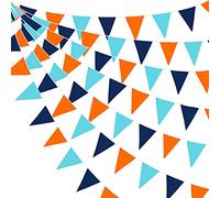 Banderines de tela de 10 m, color naranja y azul, banderín de triángulo, guirnalda reutilizable para cumpleaños, boda, baby shower, festivales al aire libre, decoraciones de fiesta espacial