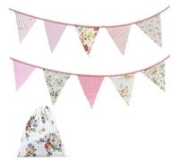 Banderines de tela de 22 pies, 24 piezas de banderines vintage, banderines de algodón reutilizables, guirnalda de bandera triangular para boda, fiesta de cumpleaños, decoración de jardín, color rosa