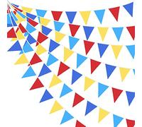 Banderines de Tela de 32 pies, Color Rojo, Azul y Amarillo, decoración de Fiesta, Bandera Triangular de Tela, Guirnalda para Carnaval, Circo, Payaso, Boda, niños, cumpleaños, Baby Shower, jardín al