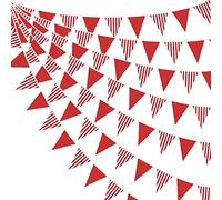Banderines de tela de rayas rojas y blancas de 32 pies, decoraciones de fiesta, banderín de bandera triangular, guirnalda para boda, cumpleaños, colgar festivales, suministros de decoración