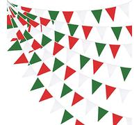 Banderines de tela verde roja blanca y verde, decoración de fiesta, bandera triangular, guirnalda de serpentinas para el día de Navidad, Navidad, cumpleaños, bodas, jardín, decoración colgante