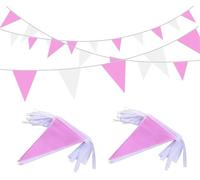 Banderines Decorativos 10M Orange White Pennant Flags String Fabric Triangle Bunting Flag,Party Decorations For Birthday(Pink white)