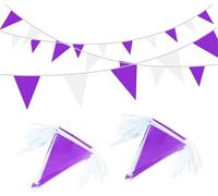 Banderines Decorativos 10M Orange White Pennant Flags String Fabric Triangle Bunting Flag,Party Decorations For Birthday(Purple white)