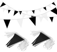 Banderines Decorativos 10M Orange White Pennant Flags String Fabric Triangle Bunting Flag,Party Decorations For Birthday(Black white)