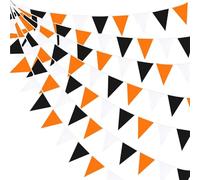 Banderines Decorativos Orange Black Plastic Triangle Pennant Flags - Vibrant Party Garland For Halloween Decor, Birthday(Orange black white,3 PCS)