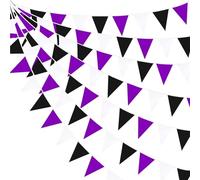 Banderines Decorativos Orange Black Plastic Triangle Pennant Flags - Vibrant Party Garland For Halloween Decor, Birthday(Purple black white,1 PC)