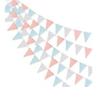 Banderines Decorativos Pastel Blue Silver Pink Christmas Party Triangle Flag Decorations Wedding Birthday Bridal Shower Streamers Supplies(4Pcs Triangle Flags)