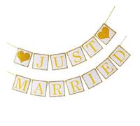 Banderines elegantes con texto "Just Married" para decoración de bodas, varios estilos, accesorios para fotomatón, papel de primera calidad, para manualidades, banderines de boda, Cuadrado amarillo