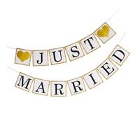 Banderines elegantes con texto "Just Married" para decoración de bodas, varios estilos, accesorios para fotomatón, papel de primera calidad, para manualidades, banderines de boda, Cuadrado dorado Love
