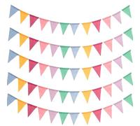 Banderines en colores pastel, 5 m de largo, 12 banderines de colores de material de lino, triángulos de 13 x 17 cm, decoración de fiesta para interior y exterior