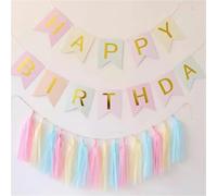 Banderines Fiesta Guirnalda de banderines con estampado dorado cola sirena 3M la frase "Feliz Cumpleaños", ideal for fiestas primer cumpleaños bebés y baby showers(Golden Flag Tassels)