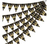 Banderines para 60 cumpleaños, color negro y dorado
