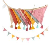Banderines para habitación infantil, guirnalda de banderines de tela, guirnalda decorativa para habitación infantil, muselina de algodón con borlas, para guirnaldas, decoración de habitación infantil