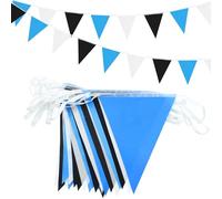 Banderines triangulares de tela de 20 m, color negro, blanco y azul, para interiores y exteriores, cumpleaños, baby shower, boda, jardín, hogar, fiesta, decoración
