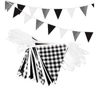 Banderines triangulares reutilizables de tela de poliéster de 16 x 22 cm, 52 unidades, color negro y blanco, para interiores y exteriores, decoración de fiesta infantil