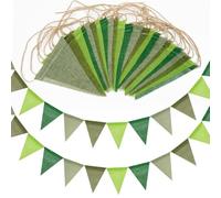 Banderines verdes de 10 m, 24 banderines triangulares impermeables para exteriores, banderines de arpillera de lino de imitación para decoración de fiestas