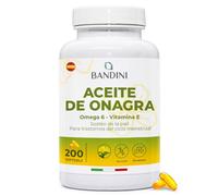 Bandini® Aceite de Onagra 2000 mg - Síntomas menstruales, mantenimiento de piel y huesos - 200 cápsulas blandas - 10% GLA, prensado en frío, con vitamina E - Antioxidante y para la menopausia