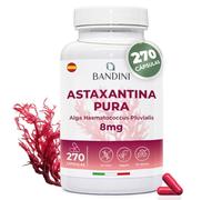 Bandini® Astaxantina pura 270 cápsulas | Oleorresina rica en astaxantina del microalga Haematococcus pluvialis | Potente Antioxidante Natural 8 Mg por dosis diaria | Sin OMG | Suministro para 9 meses