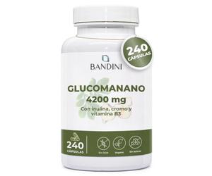Bandini® Glucomanano Forte 4.200 mg por dosis diaria - 240 CÁPSULAS - | Con Cromo, Vitamina B3 e Inulina - Glucomannan a partir de fibra vegetal de raíz de Konjac - Suplemento de alta dosis