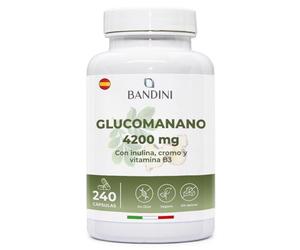 Bandini® Glucomanano Forte 4.200 mg por dosis diaria - 240 CÁPSULAS - Enriquecido con Cromo, Vitamina B3 e Inulina - Glucomannan a partir de fibra vegetal de raíz de Konjac - Suplemento de alta dosis