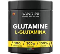 Bandini® L-Glutamina pura en polvo, Altamente dosificada y sin sabor, Aminoácido para entrenamiento intensivo, Glutamina vegana de la fermentación del maíz, 300 g de glutammina en polvo, 100 porciones