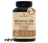 Bandini® Melena de León 2.000mg de Concentración 365 Comprimidos Veganos (+1 Año de Suministro) - Extracto de Hongo Lions Mane o Hericium Erinaceus con Pimienta Negra, Sin OGM, Lion's Mane 100% Vegan