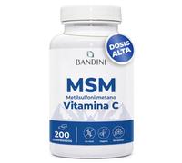 Bandini® MSM 2000 mg de azufre en polvo + Vitamina C natural por Dosis | Metilsulfonilmetano vegano 99,9% Puro | Antiinflamatorio Natural + Articulaciones + Dolor Espalda | 200 comprimidos