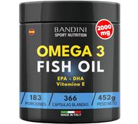 Bandini® OMEGA 3 2000mg Aceite de Pescado | 366 Perlas - 6 meses - 600mg triglicéridos bioactivos EPA y DHA + Vitamina E - Máxima Concentración de Ácidos Grasos para cerebro y corazon | Sin sabor