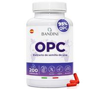 Bandini® OPC Extracto De Semilla De Uva 200 Cápsulas | 95% de OPC Puro máximo contenido según HPLC | 1052mg de Concentrado de Uva Roja Italianas y 24mg Vitamina C | Antioxidante, Circulación | 3 meses