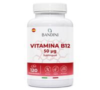 Bandini® Vitamina B12 Sublingual 120 Comprimidos - Suplemento Vitamínico Cianocobalamina 50 µg - B12 micro tabletas 100% veganos - Para Sistema Inmunitario, Metabolismo Energético, Cansancio y Fatiga