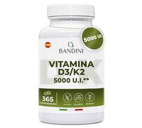 Bandini® Vitamina D3 K2 365 Comprimidos 30 000 UI al mes, Vitamina D 5000 U.I. por tableta, 100 mcg K2, 99,7+% All-Trans K 2-MK7 + 5.000 UI Colecaciferol, Huesos, Dientes, Sistema inmunitario, Vegano