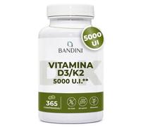 Bandini® Vitamina D3 K2 365 Comprimidos 30000 UI al mes, Vitamina D 5000 UI | 100 mcg K2, 99,7+% All-Trans K 2-MK7 + 5.000 U.I. Colecaciferol por tableta - Huesos, Dientes, Sistema inmunitario, Vegano