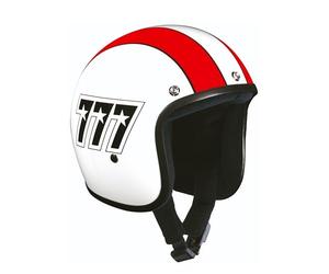 BANDIT Casco jet abierto JET777F para unisex adulto Blanco/Rojo con carcasa de fibra de vidrio, visor solar oscuro y cierre rápido tipo clic TALLA L