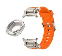 BANDKIT Caja de metal Correa de caucho fluorado para Samsung Galaxy Watch 7 Ultra 47 mm Funda protectora de metal Pulsera deportiva para Galaxy Ultra 47 mm Correas de reloj FKM(Orange Ti)