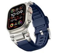 Bandletic R-Steel Correa Compatible con Apple Watch Ultra 2 / Ultra 49mm, Serie 9/8/7 45mm, Serie SE2/6/SE/5/4 44mm, Robusta Pulsera repuesto FKM con Diseño Elegante conector Metálico, Bleu marine