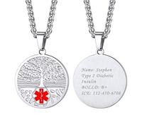 Bandmax Caduceo Serpiente en Colgante Chapa con Cruz Roja Emergencia Sanitaria, Puede Poner Enfermedad Nombre Domicilio Personalizable (02 plata, Acero inoxidable)