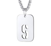 Bandmax Dog Tag con Inicial de Nombre Cadena Militar Hombre Acero Quirurgico Colgante Identificativa Letra S Platino