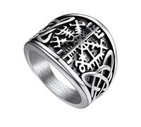 Bandmax Helm Of Awe Anillo 69.7 Brujula Vikinga Triqueta Acero Quirurgico, Anillo Grande Vintage Tono Platino