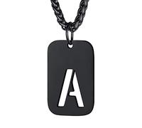 bandmax Initial A Letter For Men Necklace Chain Dog Tags Stainless Steel 26 Alphabet Hollow Capitals Boy Chains with Pendants Jewelry Black Plated Necklace Chain For Men with Spiga Chain(Gift Box)'