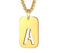 Bandmax Letra Oro Colgante Dog Tag en Cadena Acero Dorada Collar Militar con Letra A Inicial de Nombre para Hombres Mujeres