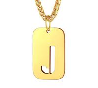 Bandmax Letra Oro Colgante Dog Tag en Cadena Acero Dorada Collar Militar con Letra J Inicial de Nombre para Hombres Mujeres