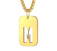 Bandmax Letra Oro Colgante Dog Tag en Cadena Acero Dorada Collar Militar con Letra M Inicial de Nombre para Hombres Mujeres
