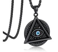 Bandmax Ojo de Mal Collar Cuello Hombre de Acero Inoxidable Ojo Turco Azul Colgante Triangulo Joyeria Punk Biker Gotica